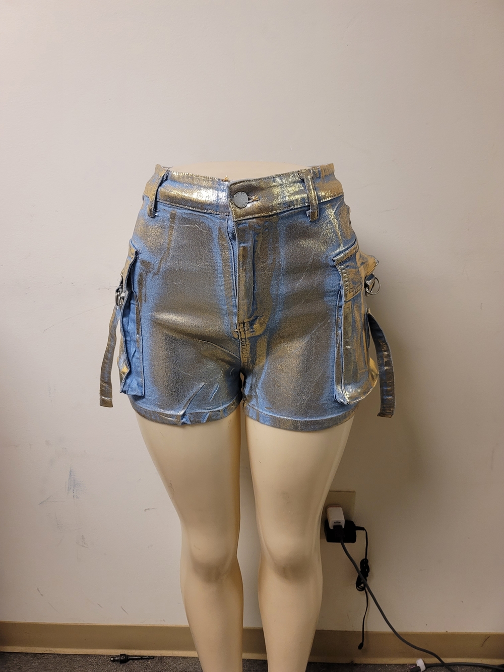 Daisy Metallic Silver Cargo Shorts